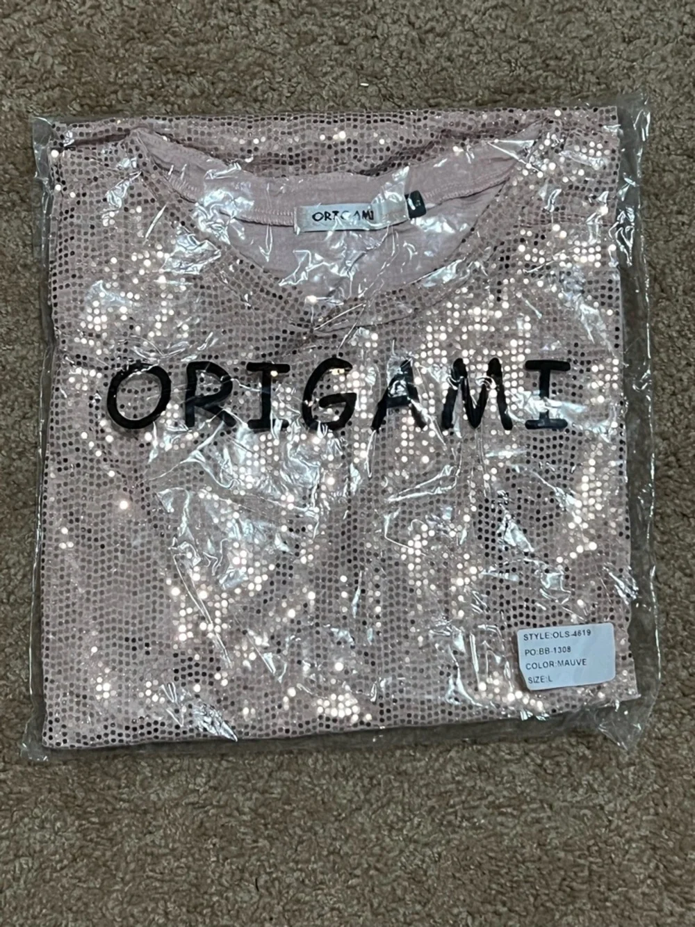 Origami Sequin Blush Pink Mini Dress with Sheer Sleeves - Picture 7 of 9